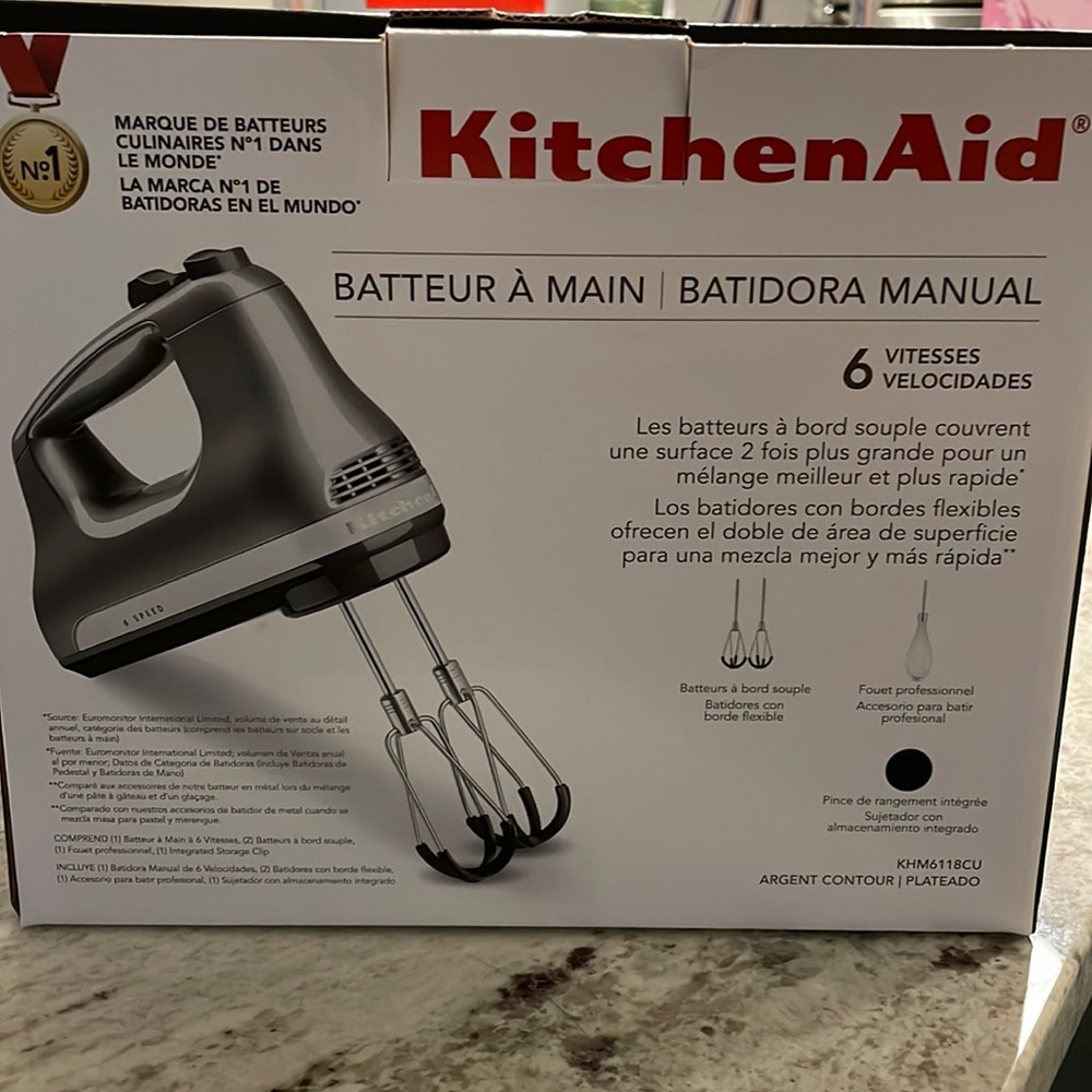 Grey kitchen aid hand mixer